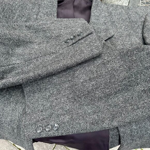 Adolfo Men's 46R Wool Herringbone Trench Coat - Picture 11 of 11